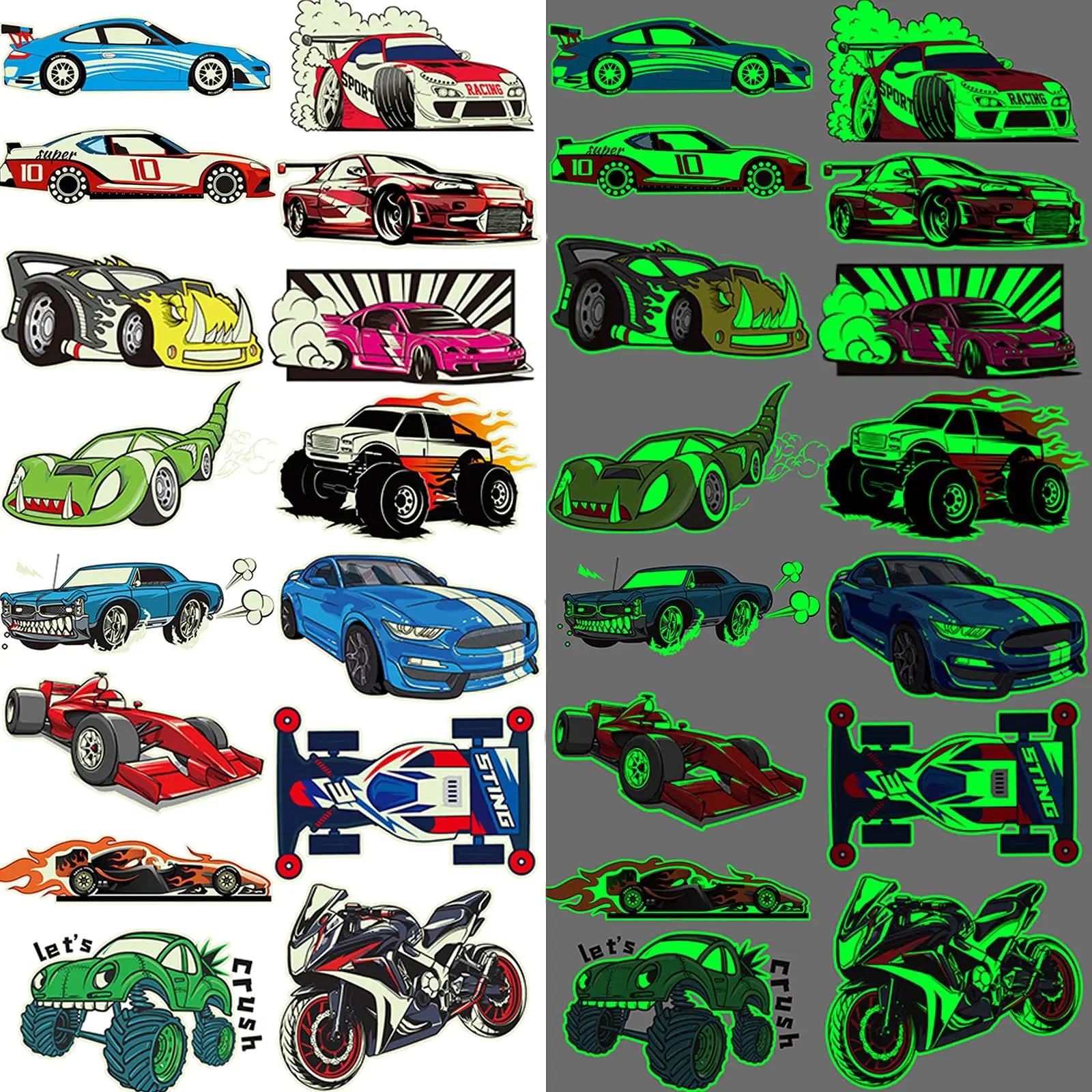 Racing Luminous Sticker Temporary Tattoos Hot Wheels Children Birthday Favors Gifts Race Speed Themed Supplies Decor