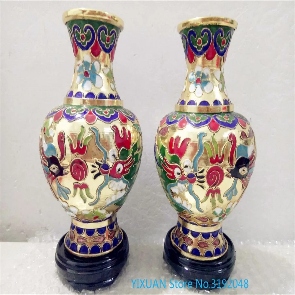 

Collect ancient Chinese Cloisonne Carving Dragon and Phoenix vase decorative crafts