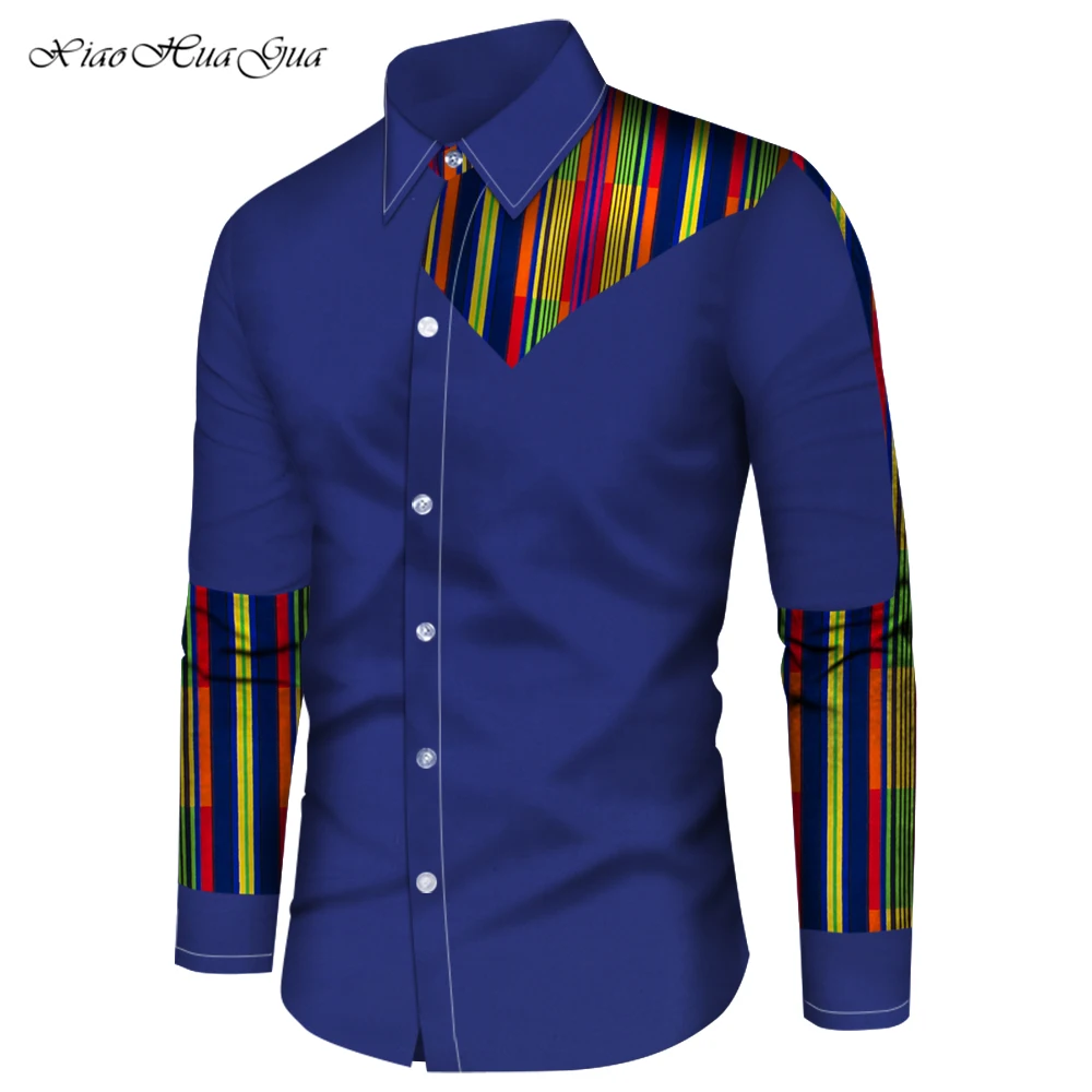 Custom African Print Clothing Men Patchwork Shirt Long Sleeve Dashiki Shirts Mens Slim Fit African Clothes Plus Size 6XL WYN966