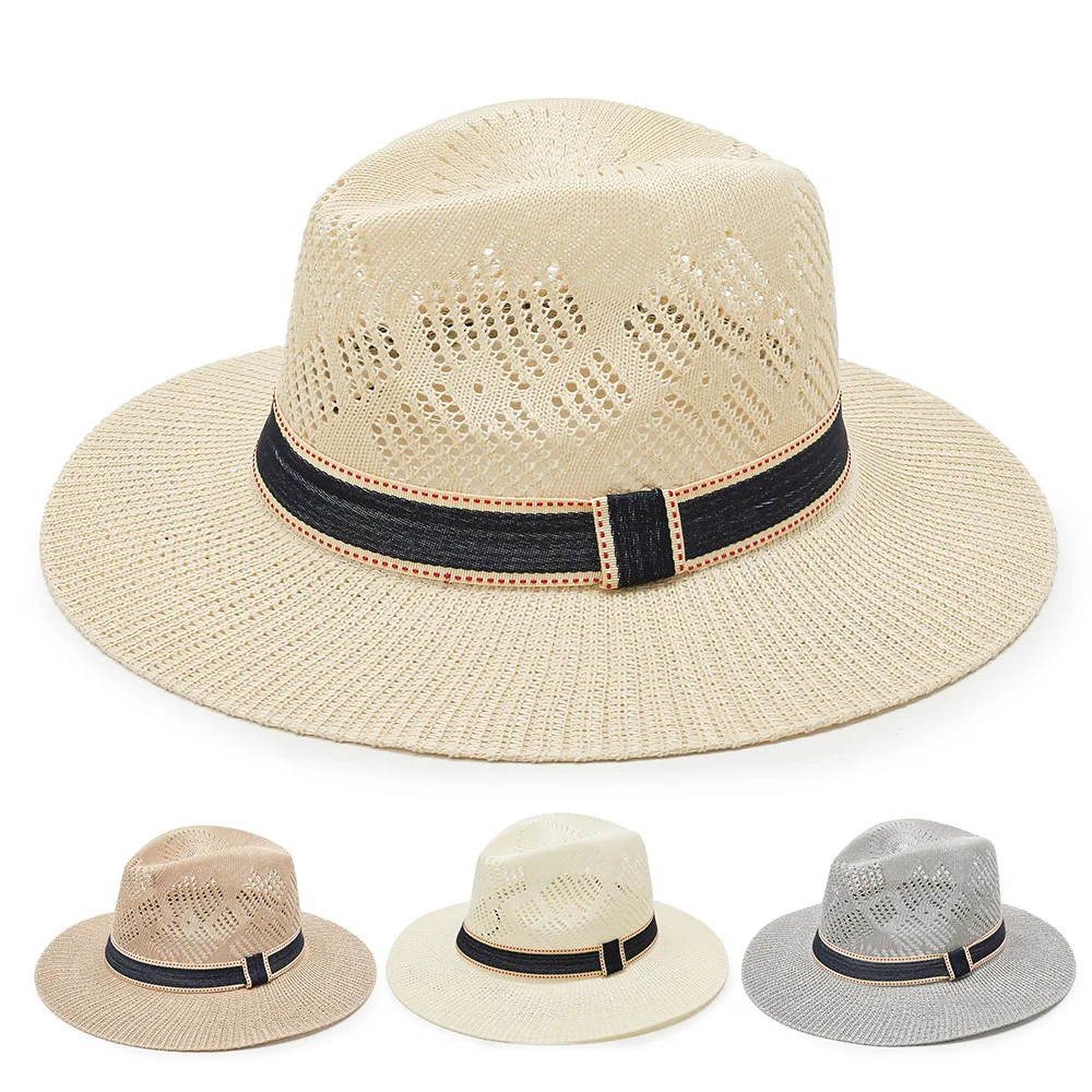 Men Casual 100 Percent Cotton Breathable Mesh Wide Brim Sun Protection Straw Hat With Windproof Rope Multiple Colors For Outdoor