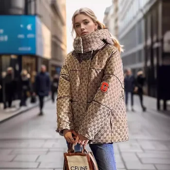 2024 Yeni Kapşonlu Baskı Yeşil Ceket Kış Kadın Fermuarlar Parkas Mujer Rahat Kirpi Kış Aşağı Pamuk Mont Kadın Şık Zarif