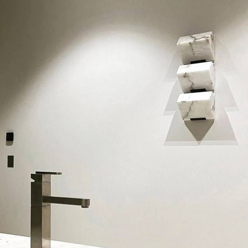 Natural Stone LED Wall Lamp Dropshipping Black Metal Three-dimensional Triangle For Foyer Bedroom Restaurant  Aisle Sconce