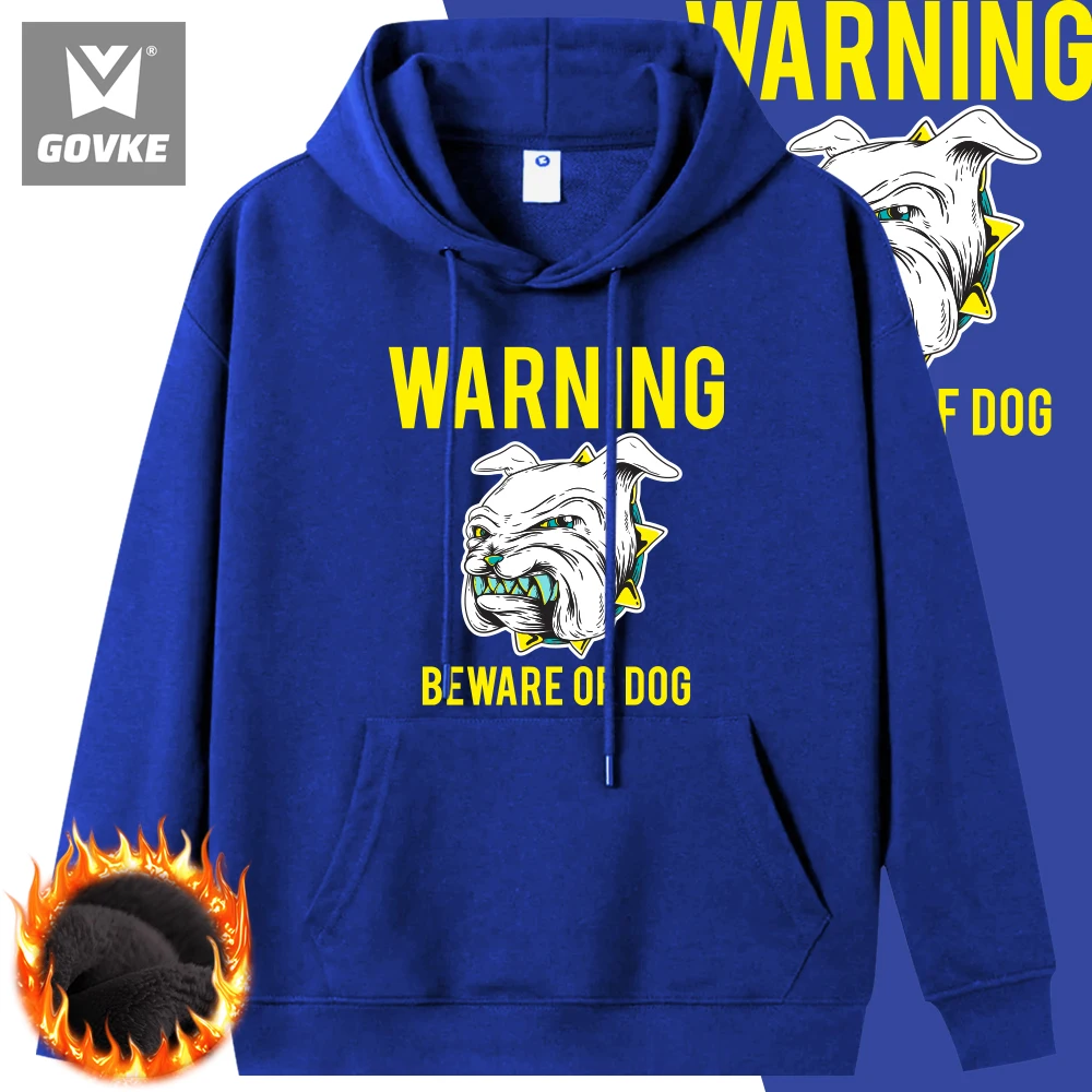 Warning Beware of Dog New Style Claw Men's Hoodies Cartoon Dog Pattern Winter Thick Hoodies Sweatshirts Comfort Wild Hoodies