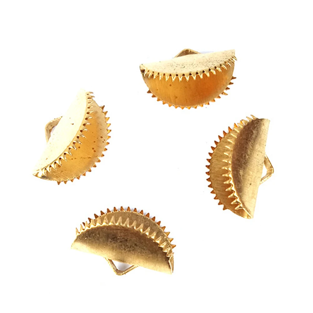 

60 pcs Textured Crimp End Clamps Crimps Accessories Semicircle Fastener Clasps Cord Ends Jewelry Making Crafts DIY