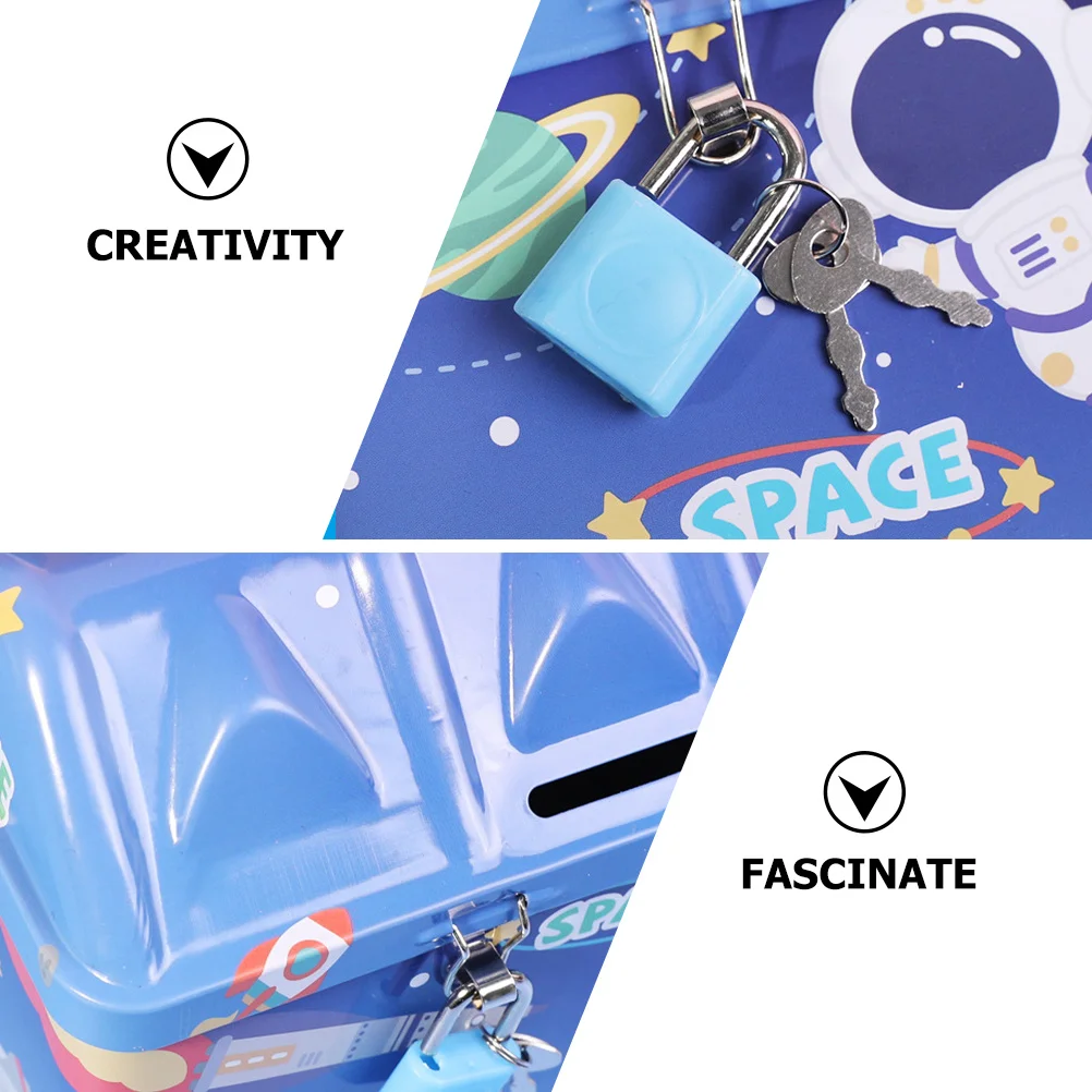 

2Pcs Cartoon Money Box Iron Coin Bank with Lock Piggy Saving Pot Durable Desktop Coin Storage Organizer for Kids