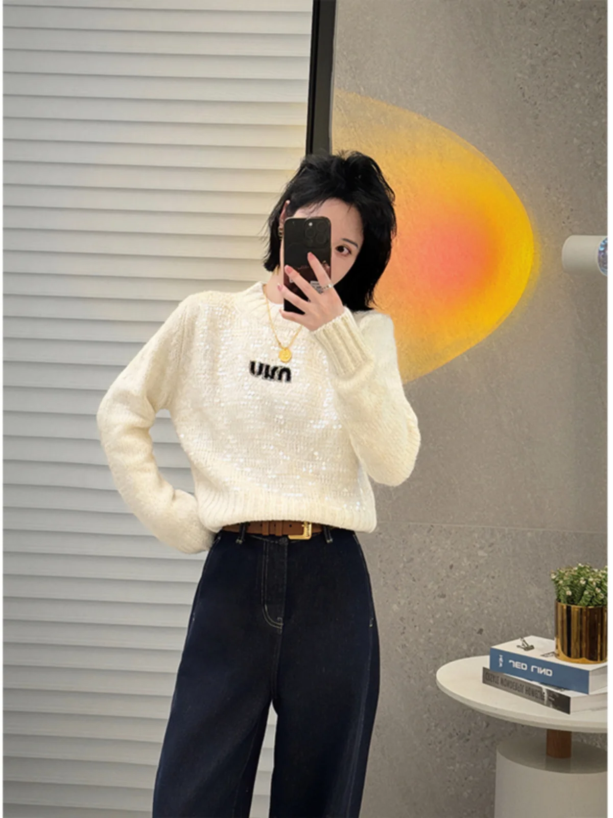 

NANASTORE Pure Color Women's Sweater Winter New Loose ort Knitted Cardigan Slimming Inner Wear Commute Sle Long Sve