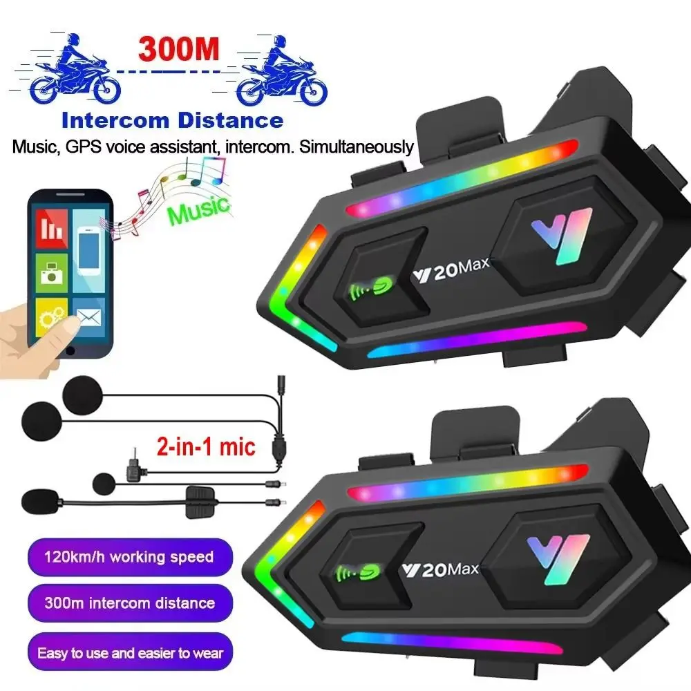 1 قطعة RGB الملونة خلط دراجة نارية خوذة مكبرات الصوت 300 متر بلوتوث 5.3 دراجة نارية سماعة رأس لجهاز الاتصال الداخلي حر اليدين مقاوم للماء
