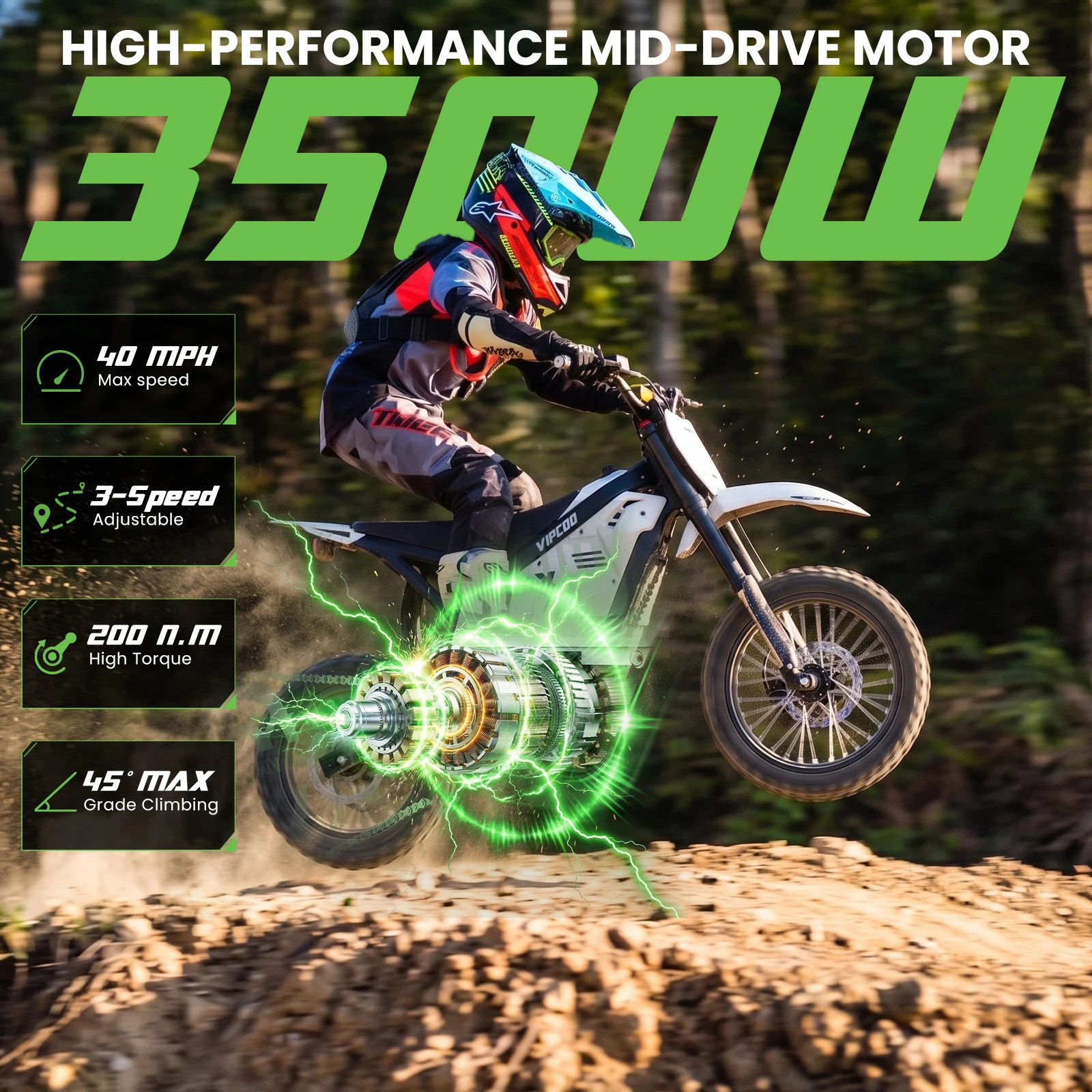 Moto électrique tout-terrain VIPCOO 3500W 48V - alternate angle