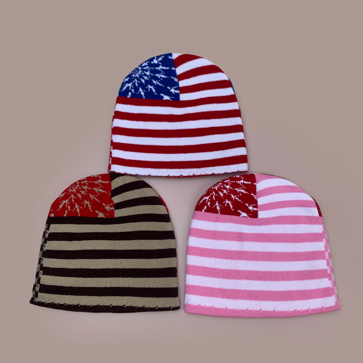 Niche American Retro Jacquard Flag Striped Knitted Hats New Men Women Warm Color Block Versatile Personal Fashion Casual Beanies 2