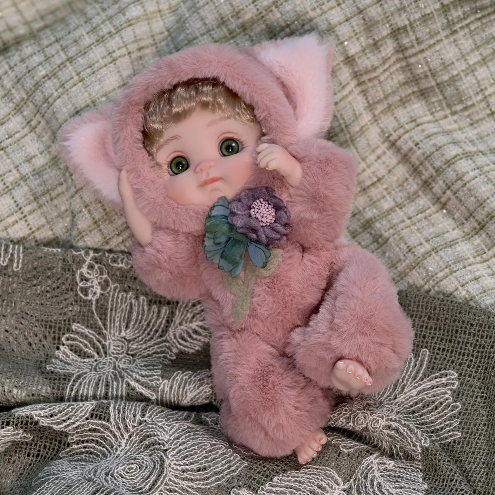 

10 Inch Cloveray Finished Reborn Baby Doll Pink Fox Hat Kawaii Vinyl Dolls Original Handmade Lifelike 3D Skin Reborn Kids Toys