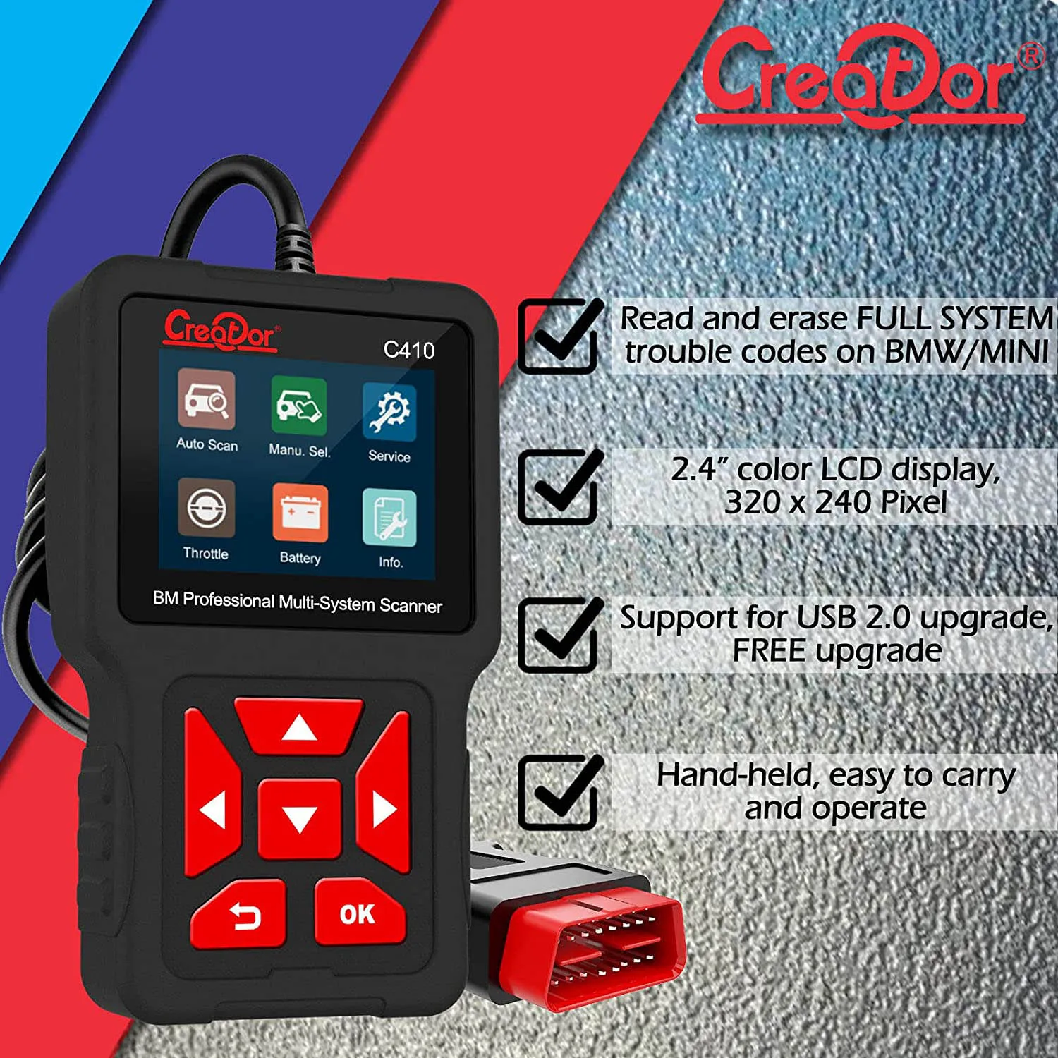 Professional OBD2 Scanner Code Reader para BMW ,Mini Cooper, Criador C410, Multi-Systems, Diagnostic Scan Tool com ABS