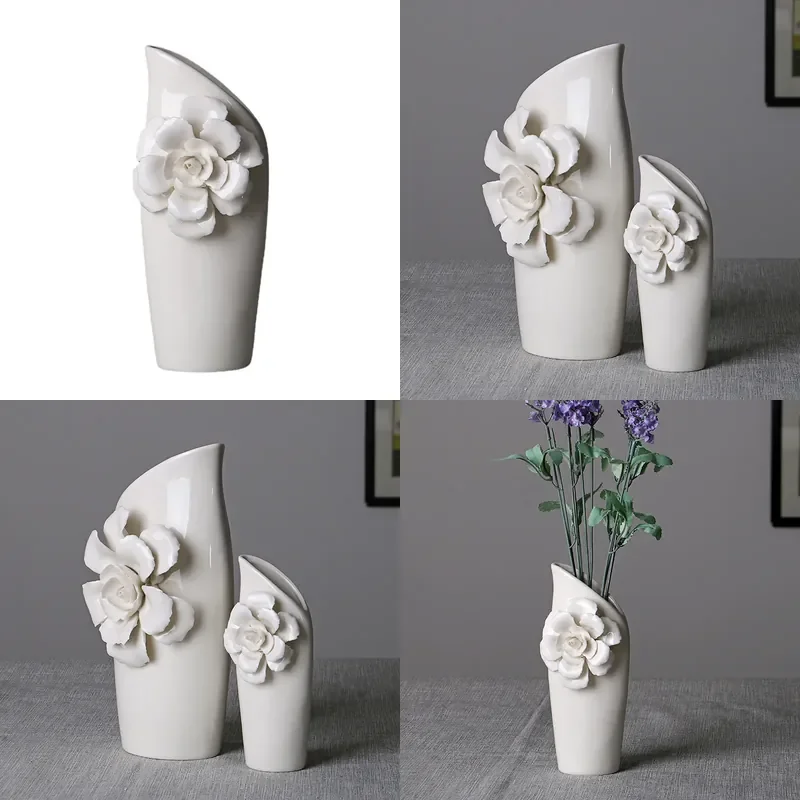 Nordic White Handmade Ceramic Vase Modern Creative Dried Flower Arrangement Decor for Living Room Dining Table Home