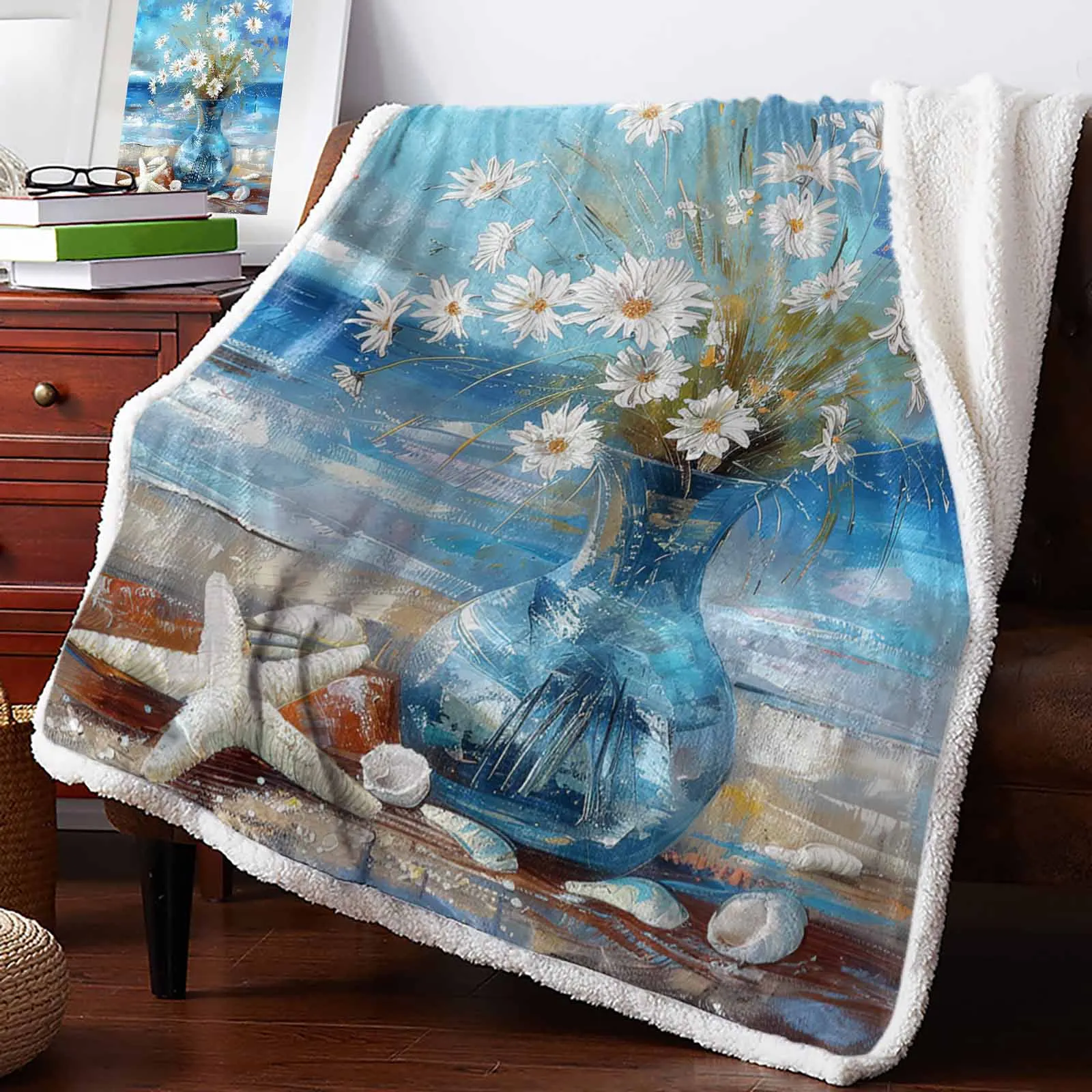 

Vintage Oil Painting Daisy Cashmere Blanket Warm Winter Soft Throw Blankets for Beds Sofa Wool Blanket Bedspread