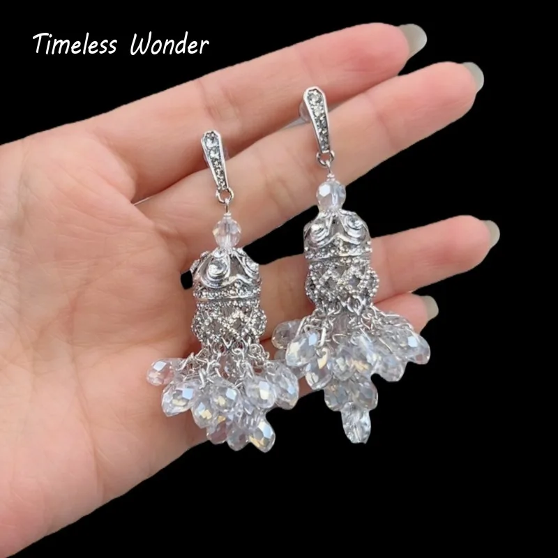 Timeless Wonder Fancy Crystal Zircon Beaded Tassel Stud Earrings Women Designer Jewelry Sweet Gift Rare Top Trendy Style 3346
