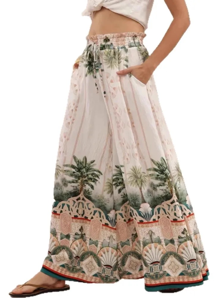 سراويل بوهو بالازو النسائية واسعة الساق لليوجا ملفوفة بحزام الخصر لتغطية الشاطئ سراويل فضفاضة ناعمة قابلة للتنفس لصيف 2026