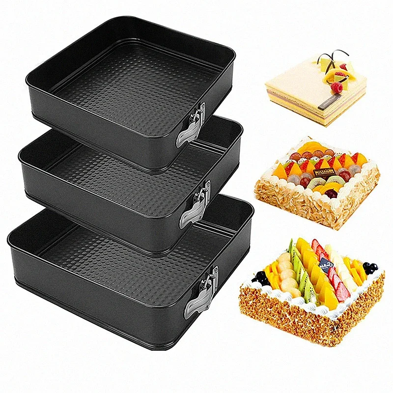 

Square Carbon Steel Non-Stick Cake Mould with Removable Bottom Cake Pan with Lock Device Mousse Stencils for Kitchen Bakeware