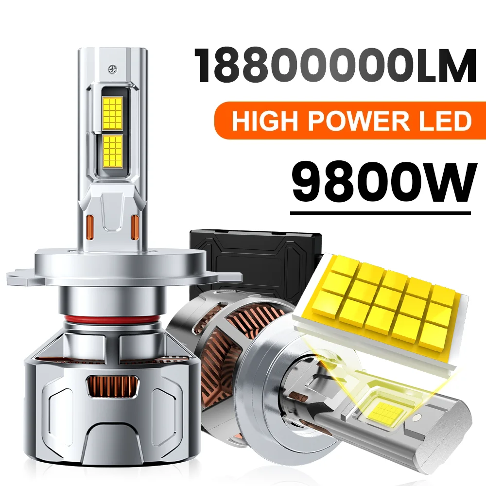 หลอดไฟหน้ารถยนต์ LED Canbus 18800000LM H4 9800W H7 H11 H1 9005 HB3 9006 HB4 Turbo ไฟหน้ารถยนต์อัตโนมัติ 12V 24V