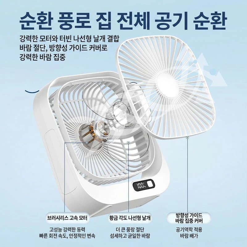 Portable Usb Rechargeable Desktop Digital Display Power Electric Household Office Small Fan Plugging Dual-Circulating Fan view 5