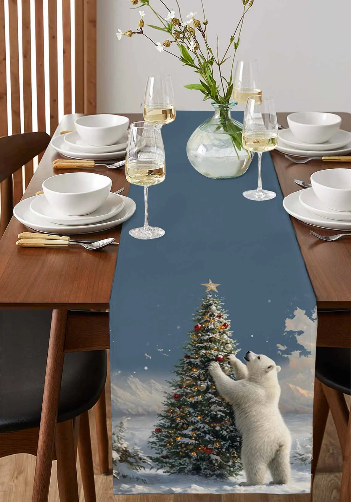 Christmas Winter Polar Bear Table Wedding Decor Table Cover Holiday Party Coffee Table Decoration Tablecloth