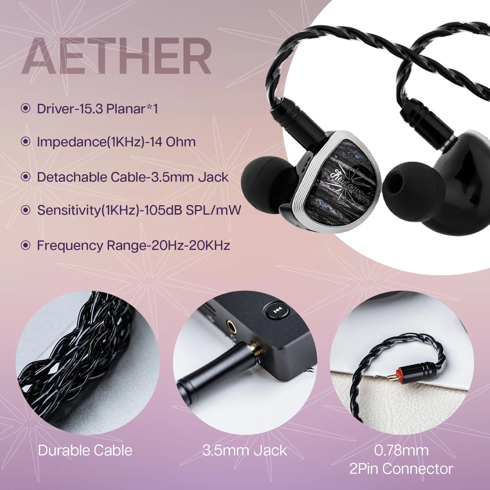 Linsoul Kiwi Ears Aether 15.3 ملم سائق مستو كبير IEM Hifi سماعات مع نظام كابل قابل للفصل للألعاب والموسيقيين
