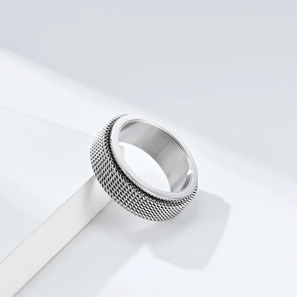 

Stainless Steel Rotating Mesh Chain Black Fidget Ring Anti Stress Man Women Anxiety Relife Spinning Finger Ring