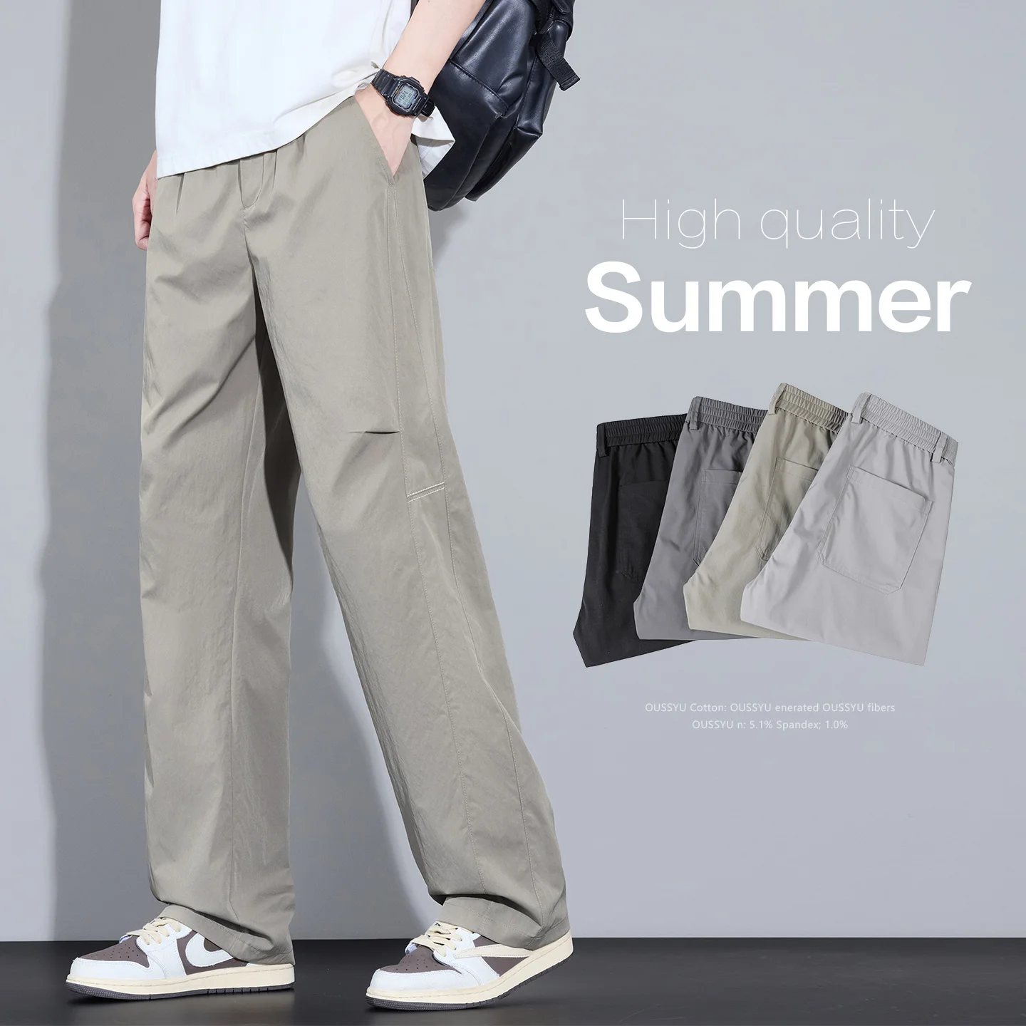 2026 Neue Hochwertige Sommer-Freizeithose für Herren Einfarbig Gerade Geschnittene Arbeitshose Hellgrau Outdoor-Stil Jugendliche Khaki Dünne Hosen für Männer