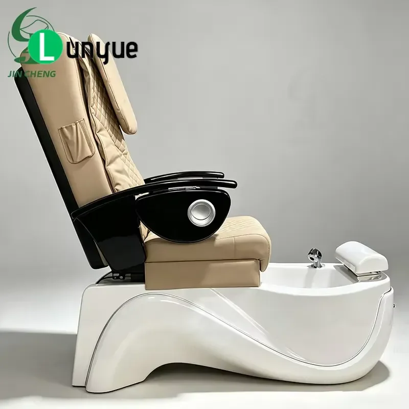 Luxury Electric Massage Pedicure Chair Modern Brown Foot Spa Tubular Design for Nail Comfortable Relaxation Furniture