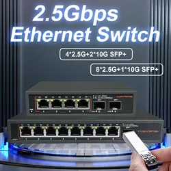 2.5G Ethernet Switch 4 Port 8 Port Network Switch Unmanaged LAN Hub with 10G SFP+ Uplink Ports for NAS Wifi Router Wireless