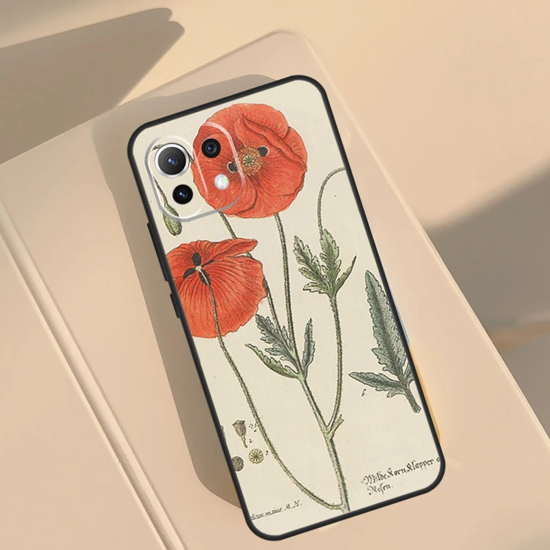 Botanical Drawings Flowers For POCO X3 X5 M6 Pro M5S X4 GT F3 F4 F5 Case For Xiaomi 13 Ultra 11T 12T Pro 12X 13 Lite