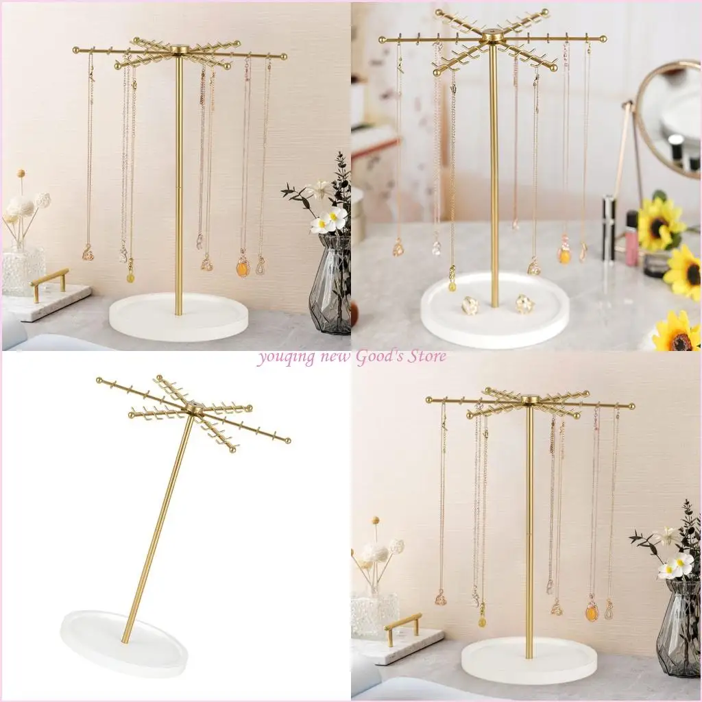 

57QA Rotating 48 Hook Gold Jewelry Organizers Display Stand For Necklaces Bracelets Earrings Keys Modern Home Decors Gift