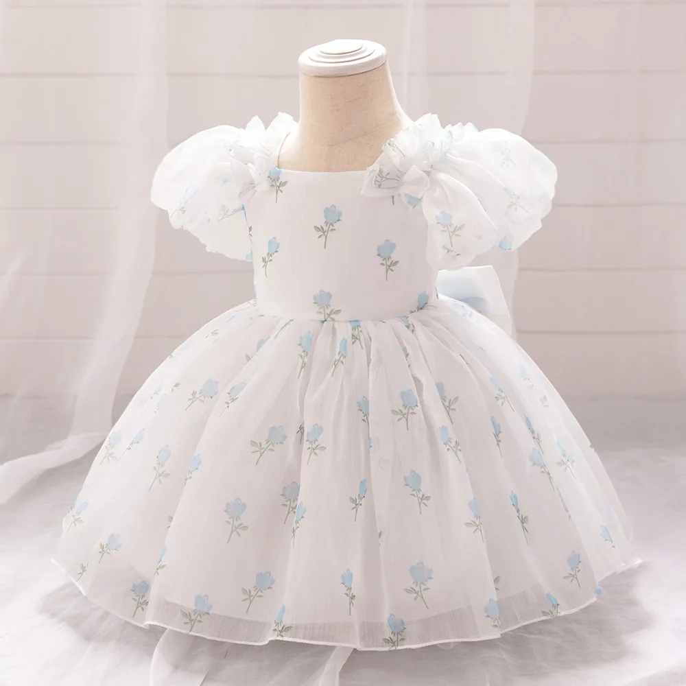 Michella Fashion Toddler Puff Sleeves Floral Printing Baby Birthday Party Pageant Photography Dress L2205XZ