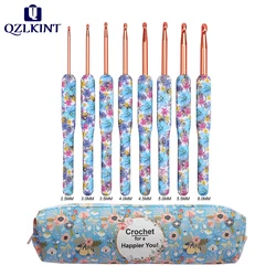 Blue Color Crochet Hooks Kit Aluminum Crochet Needles With Bag Ergonomic Knitting Croche Set  White  Bags with Flower 2.5-6.0MM