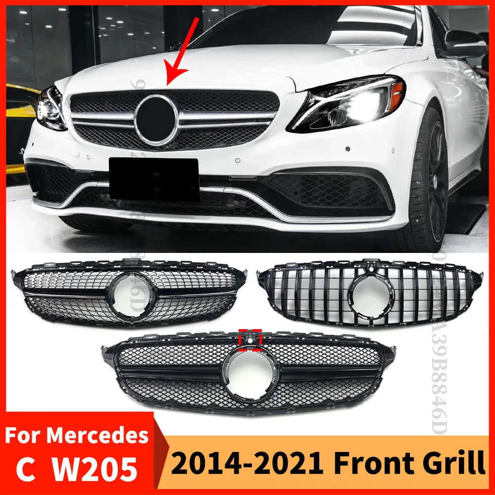 

Sport Diamond GT GTR Front Bumper Grille Racing Grill Modified Tuning For Mercedes Benz C W205 C205 S205 2014-2021 AMG Style