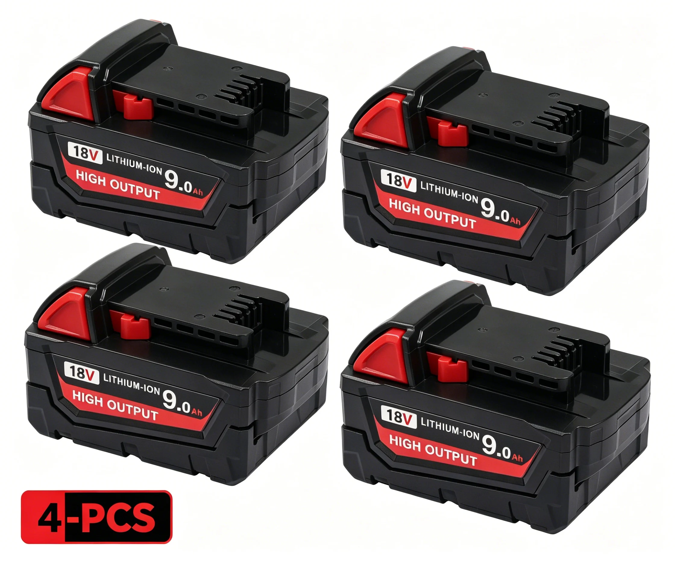 

18V 9Ah Battery for Milwaukee M18 REDLITHIUM, Li-ion Replacement Pack for 18V M18 Cordless Tools, 4-Piece