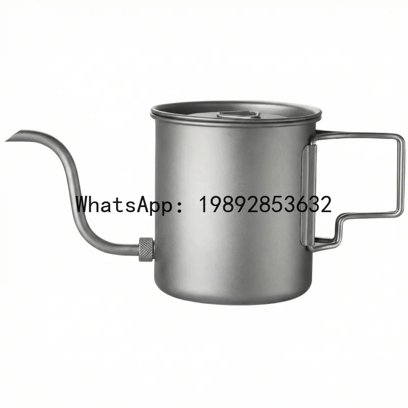 

420ml Titanium Pour Over Coffee Kettle, Gooseneck Spout with Folding Handle, Lightweight Portable for Camping Hiking Travel