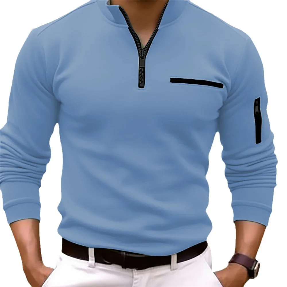 2024 new spring and autumn golf fitness loose fashion leisure long sleeve POLO shirt arm zipper muscle men\'s sports polo shirt