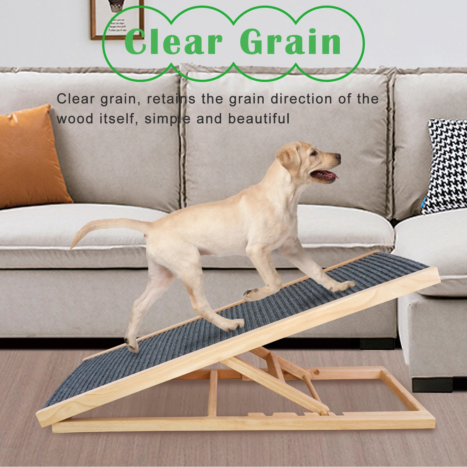 Adjustable Dog Ramp Pet Wooden Folding Dog & Cat Stair for Couch High Bed Non Slip Carpet Surface 2/4 Levels Height Adjustable