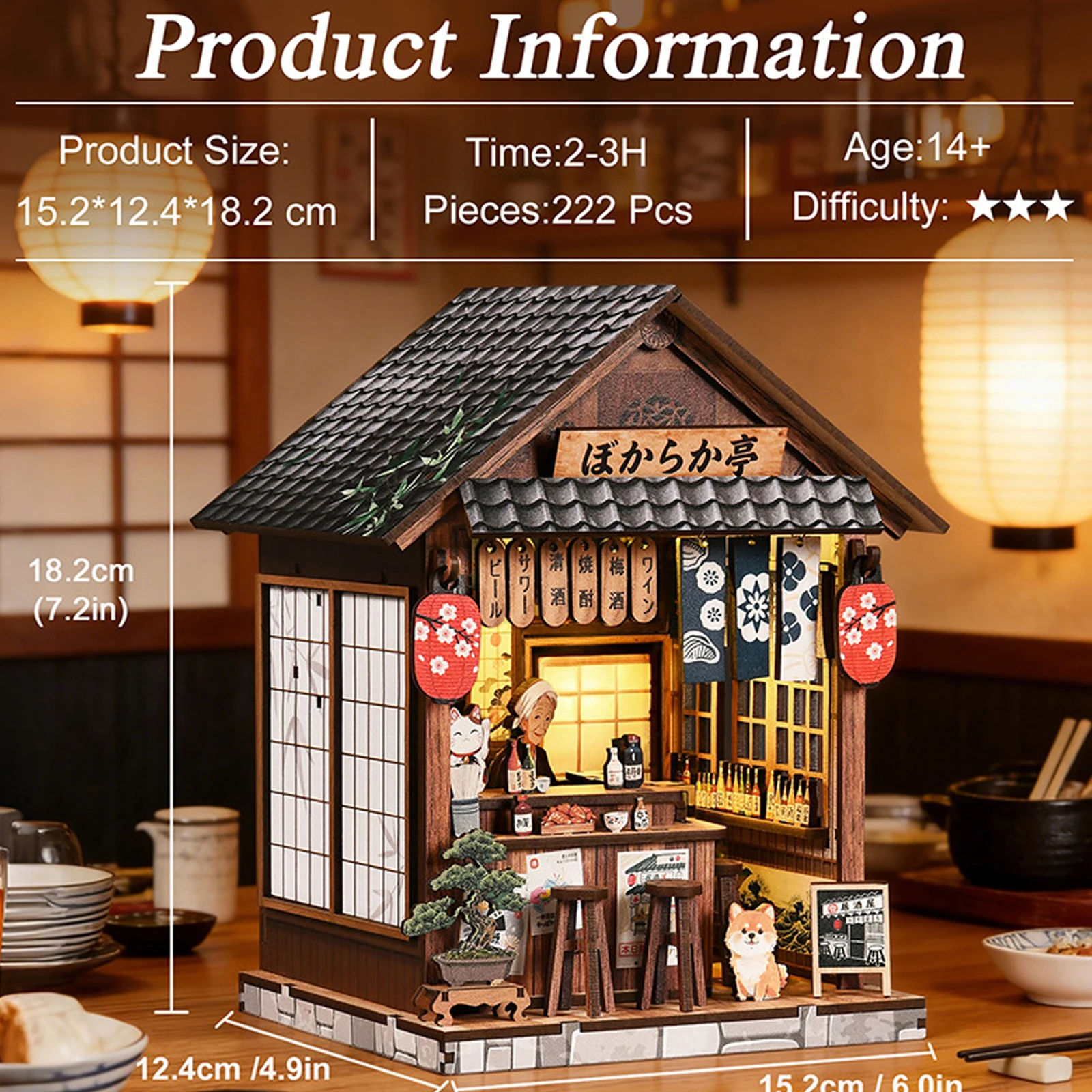 

3d wooden puzzle for adults Serene Izakaya book nook with lights model kit dollhouse DIY miniature house Birthday and Christmas gifts