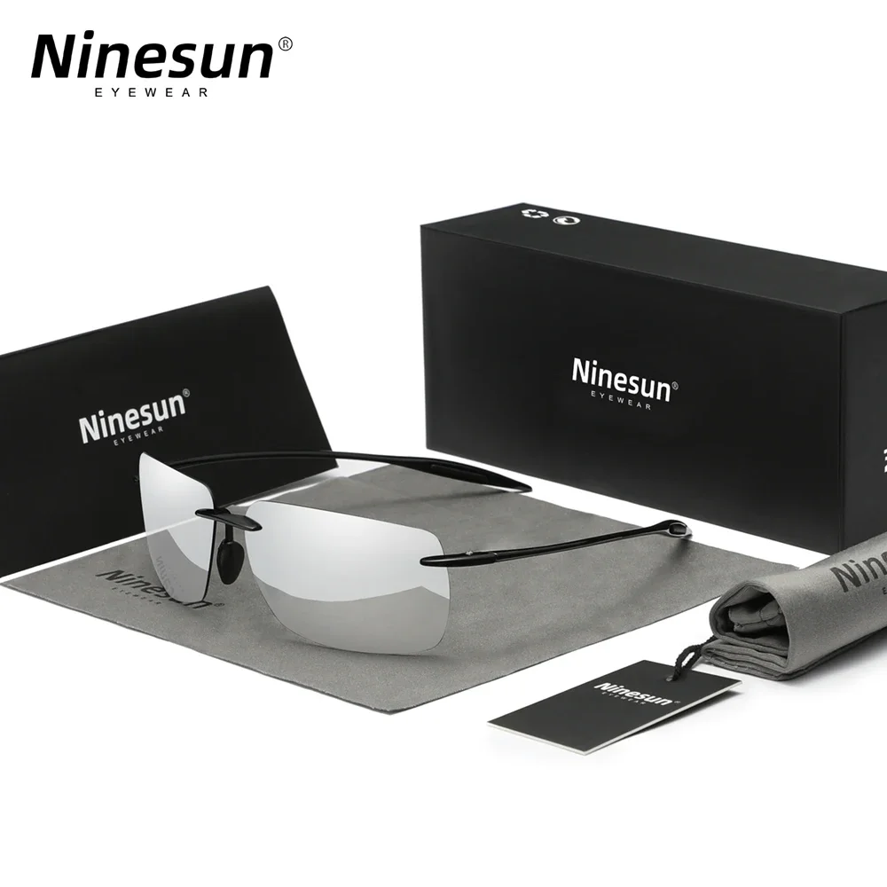 Ninesun TR90 Rimless Polarized Sunglasses Men Ultralight High Quality Driving Square Frameless Sun Glasses For Women