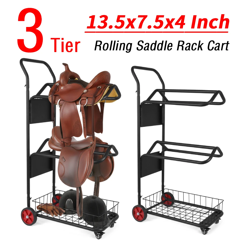 Carro con estante para sillín de caballo rodante con rueda, organizador de tachuelas para almacenamiento, organización móvil, suministros de transporte, 13,5x7,5x4 pulgadas
