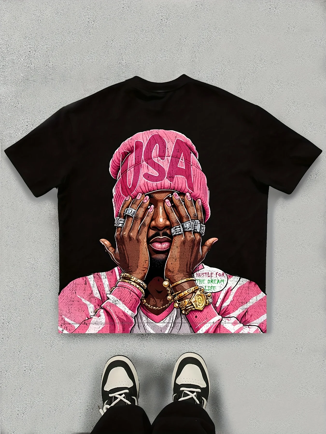 Men's Casual Summer Short Sleeve T-Shirt USA Graphic Print Pink & White Design Round Neck Lightweight & Breathable Casual Attire