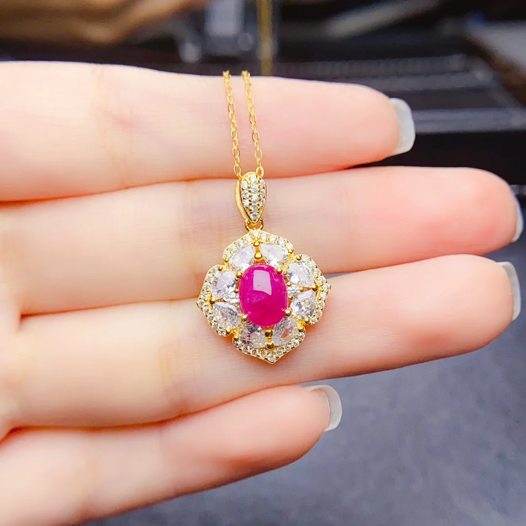 

Женское ожерелье из серебра 925 пробы с натуральным Рубином, 6 х8 мм