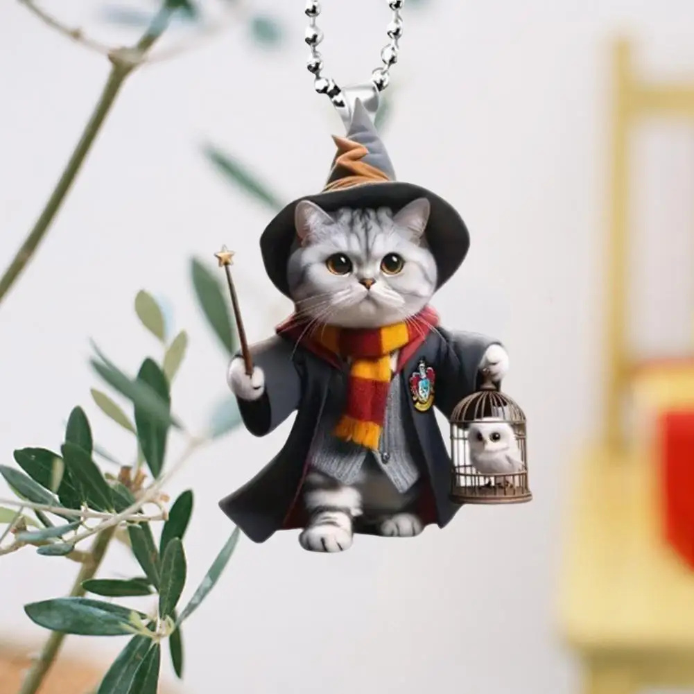 Acrylic Car Accessory Cat Hanging Ornament Cute Acrylic Flat Cat Car Pendant with Lanyard Adorable Backpack Keychain for Vehicle