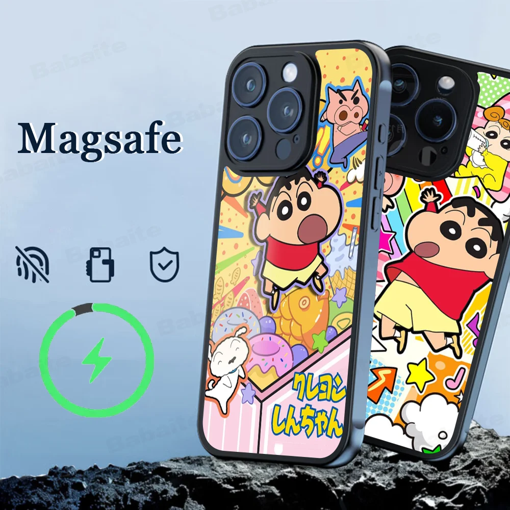 C-Crayon S-Shin Chan Cute Fashion Phone Case Magesafe Magnetic Wireless Charge Case For IPhone 16 11 12 13 14 15 Pro Max Plus