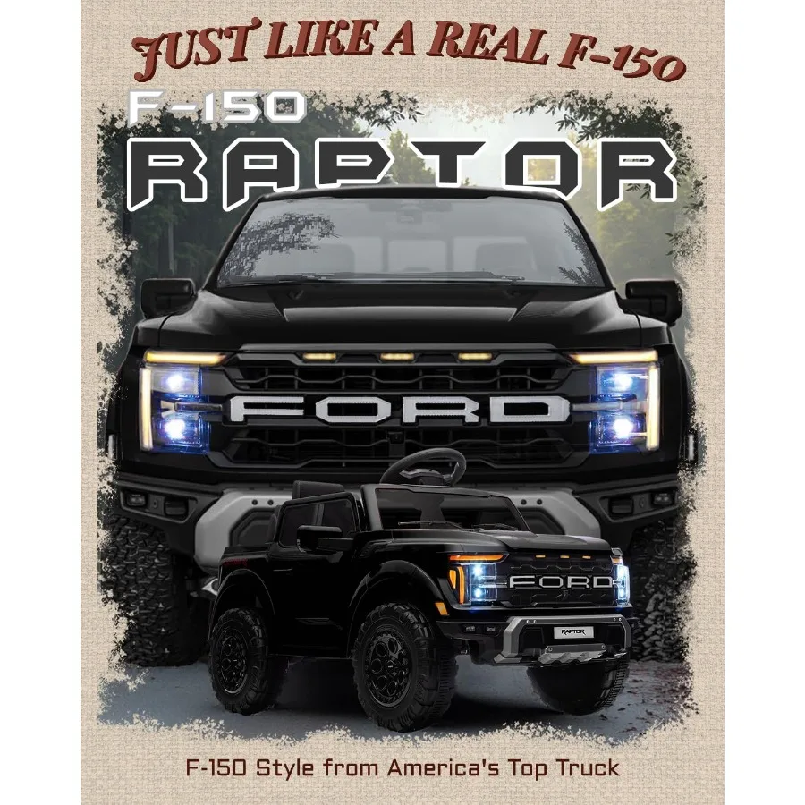 12V 公認ラプター子供用乗用玩具、親用リモコン付き乗用トラック、トラック荷台収納付き子供用電動車、3