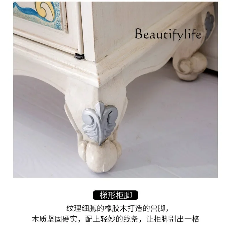 X Painted Neoclassical Entrance Cabinet American Double Door Cabinet Decorative Sofa Back Storage Cabinet