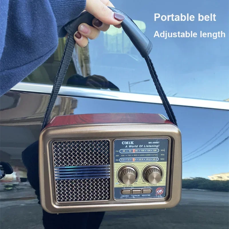 Portable Retro Multi Band Radio FM/AM/SW Radios Built-in Wireless Bluetooth Speaker Support TF Card Insertion U Disk Playback