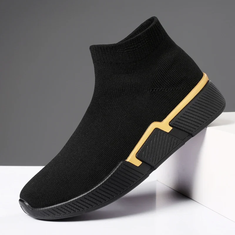 High Top 2025 Spring New Socks Men's Sports Shoes Breathable Black Shoes Outdoor Light Comfortable Non-slip Solid Color Designer