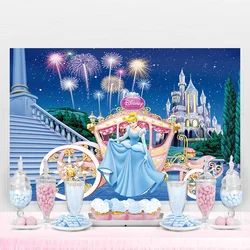 Disney Lovely Cinderella Dreamy Carriage Cartoon Princess Vinyl Backdrop Princess Girls Birthday Party Background Photography