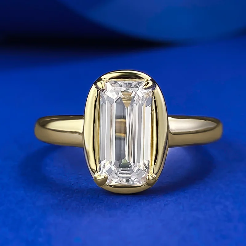 

S925 Silver New Gold Plated Sugar 5 * 10mm Rectangular Old Cut Simulation Drill Cutting Old Money Wind Ring
